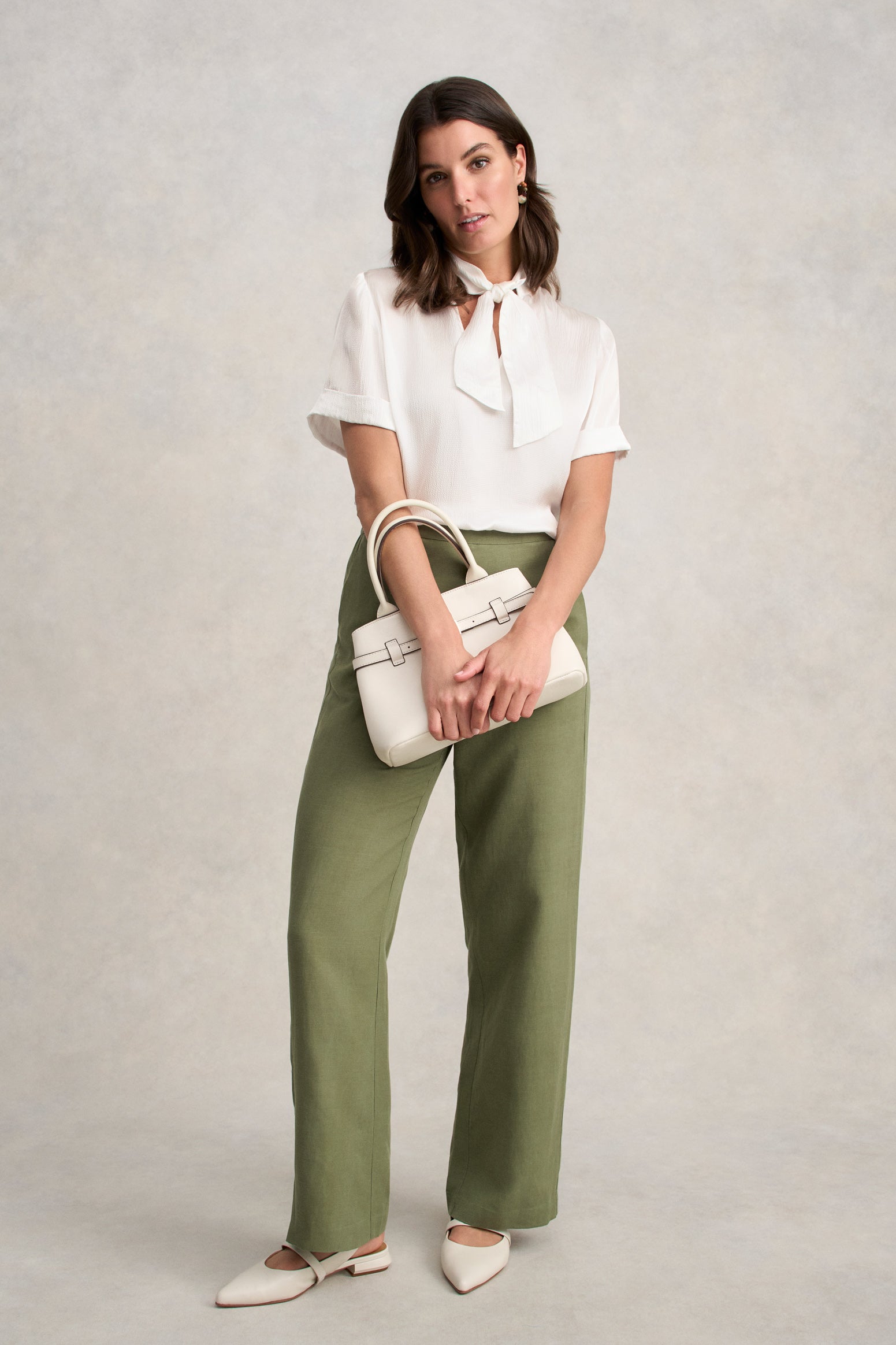Textured Neck Tie Blouse - White