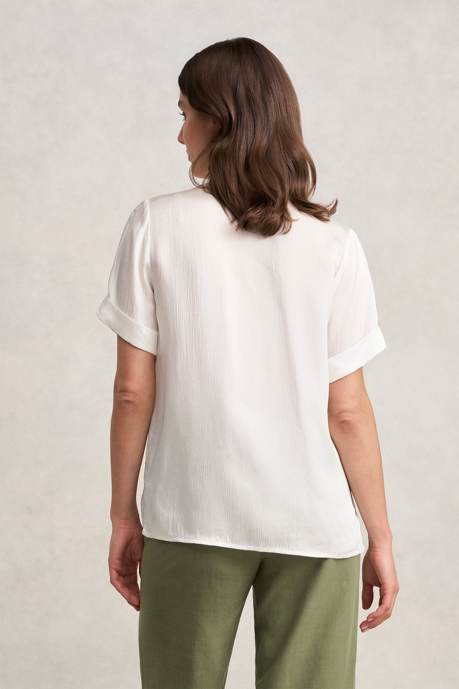 Textured Neck Tie Blouse - White