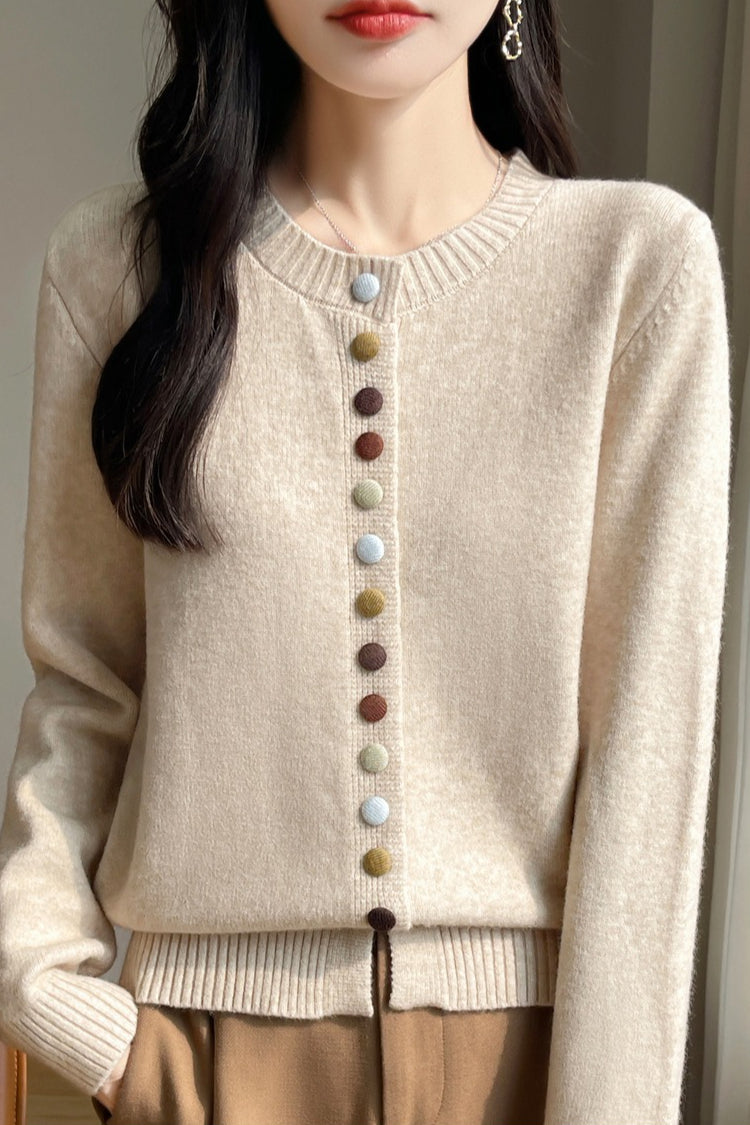 Color Button Solid Velvet Cardigan