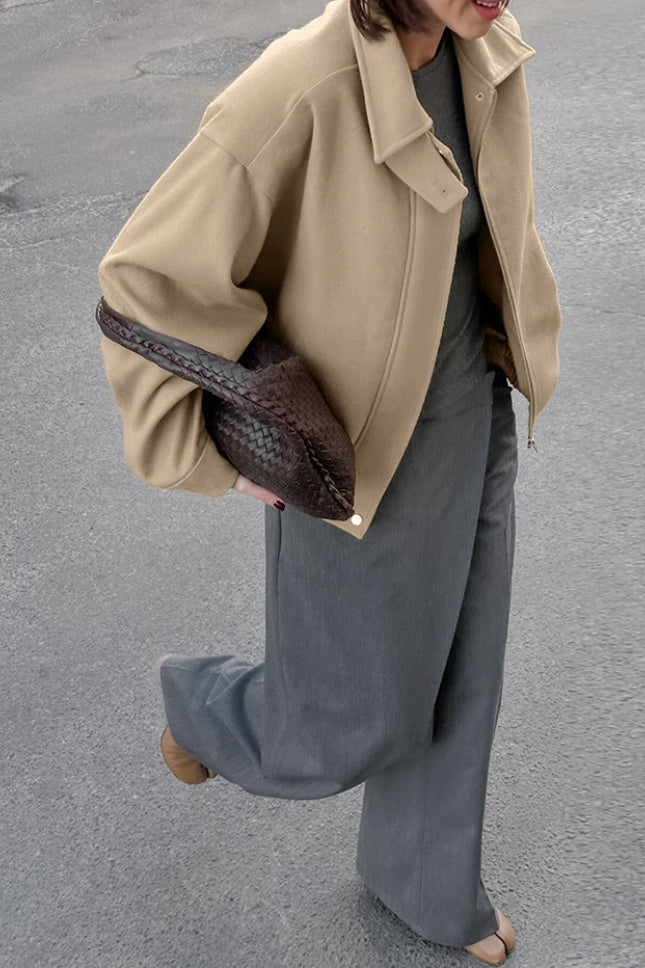 Thick Wool Blend Collared Loose Commuter Jacket