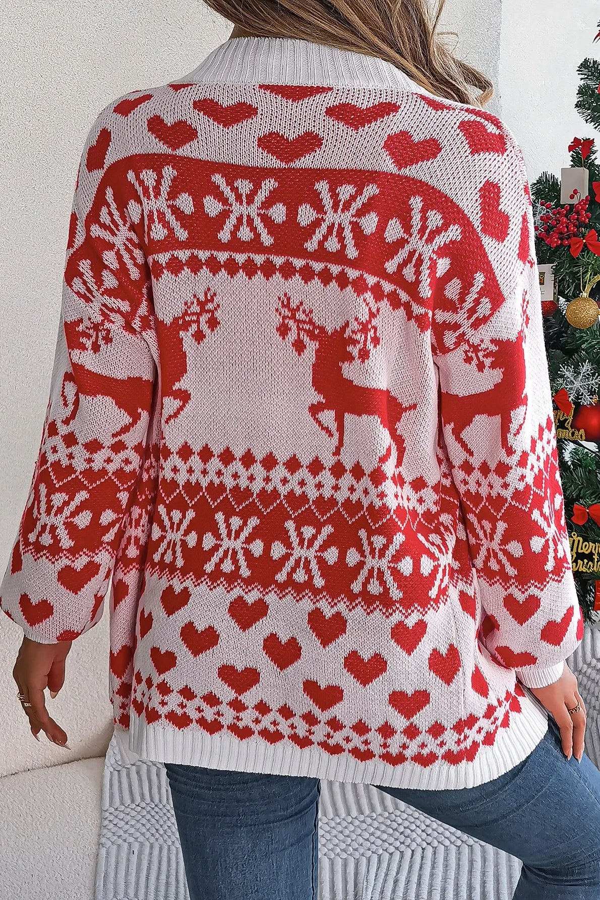 Deer Pocket Lantern Sleeve Cardigan