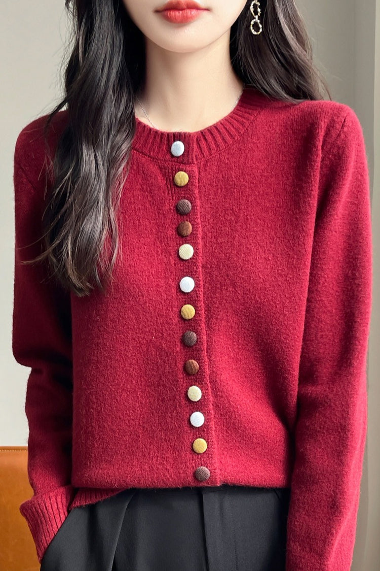 Color Button Solid Velvet Cardigan