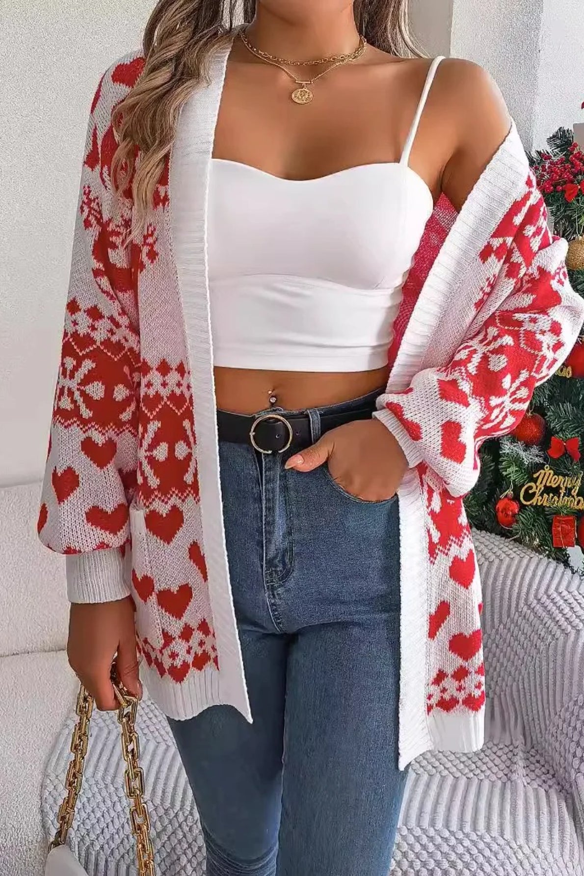 Deer Pocket Lantern Sleeve Cardigan